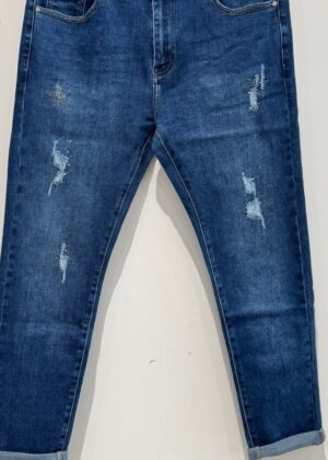 Jeans grande taille bleu foncé déchiré avec strass étoile