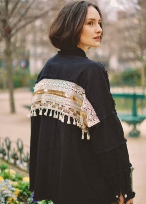Veste bohème oversize noir et dentelle destroy taille unique