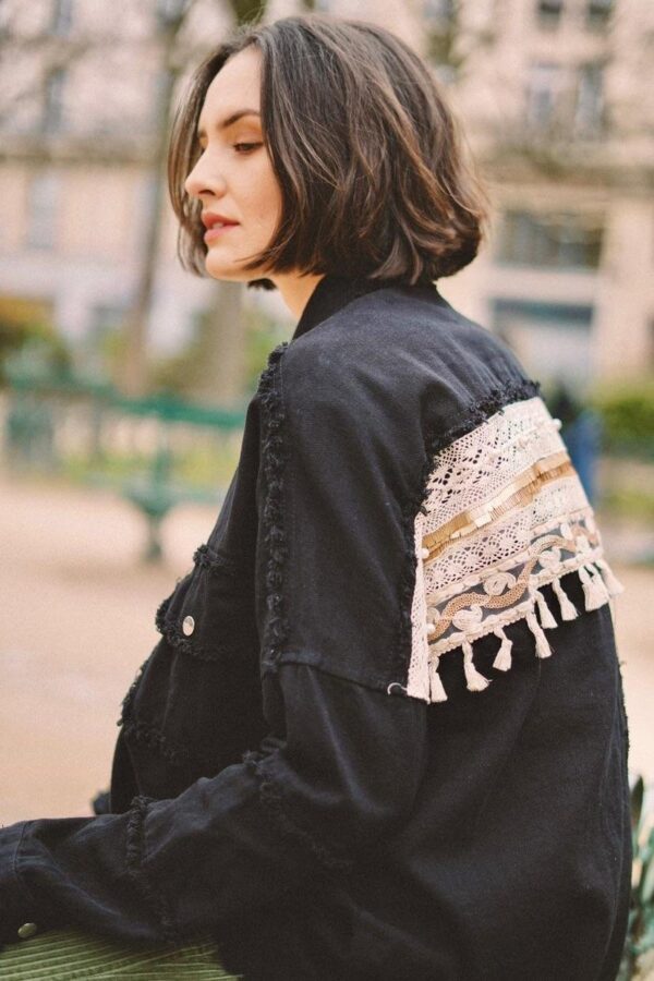 Veste bohème oversize noir et dentelle destroy taille unique – Image 2