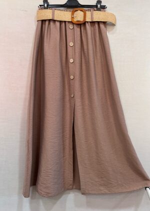 Jupe longue belle taille camel avec boutons et ceinture