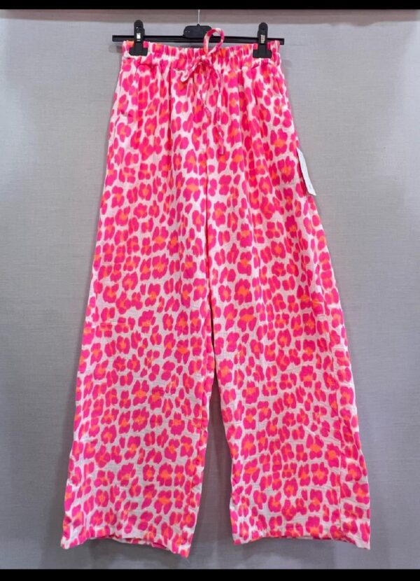 Pantalon belle taille léopard rose fluo taille unique