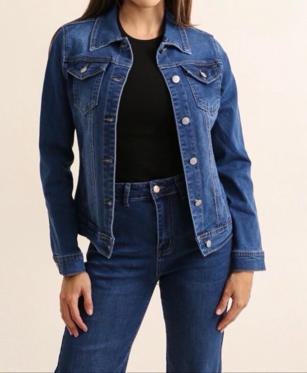 Veste en jeans bleu foncé stretch – Image 4
