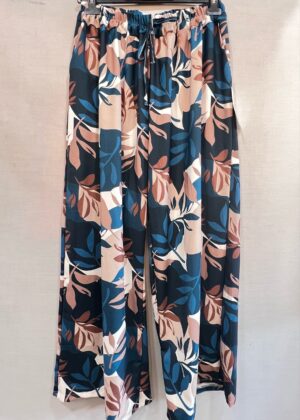 Pantalon grande taille feuille turquoise camel