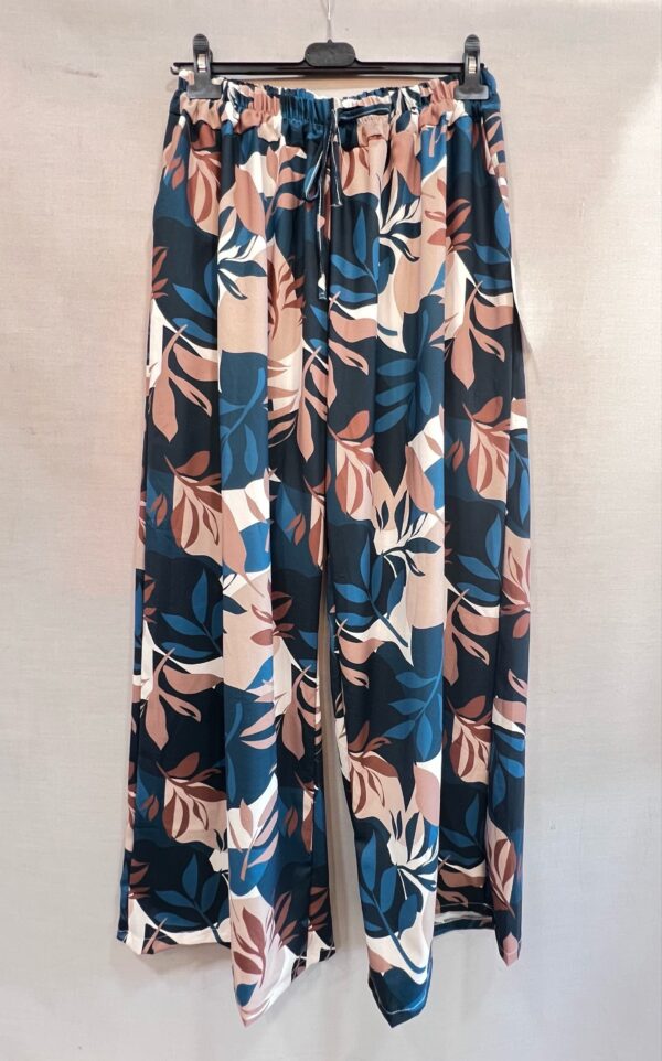 Pantalon grande taille feuille turquoise camel