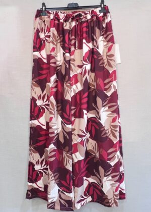 Pantalon grande taille feuille bordeaux camel