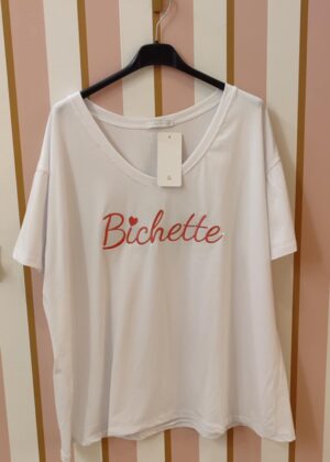 Tee-shirt grande taille bichette blanc terracotta