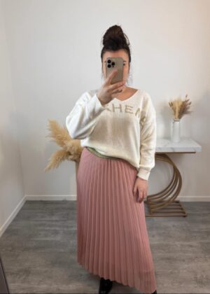 Jupe grande taille plissée élastique à la taille rose poudré