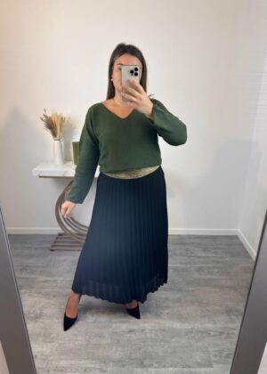 Jupe grande taille plissée élastique à la taille noir