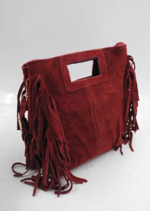 Sac à franges en cuir véritable bordeaux