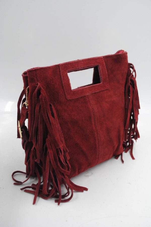 Sac à franges en cuir véritable bordeaux
