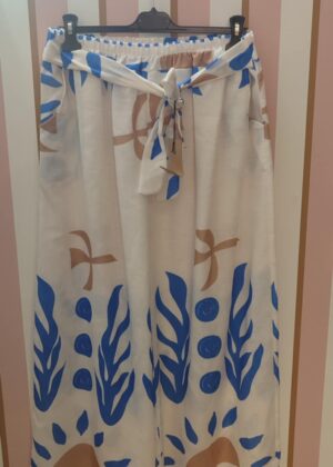 Pantalon grande taille  large taille élastique bleu et blanc