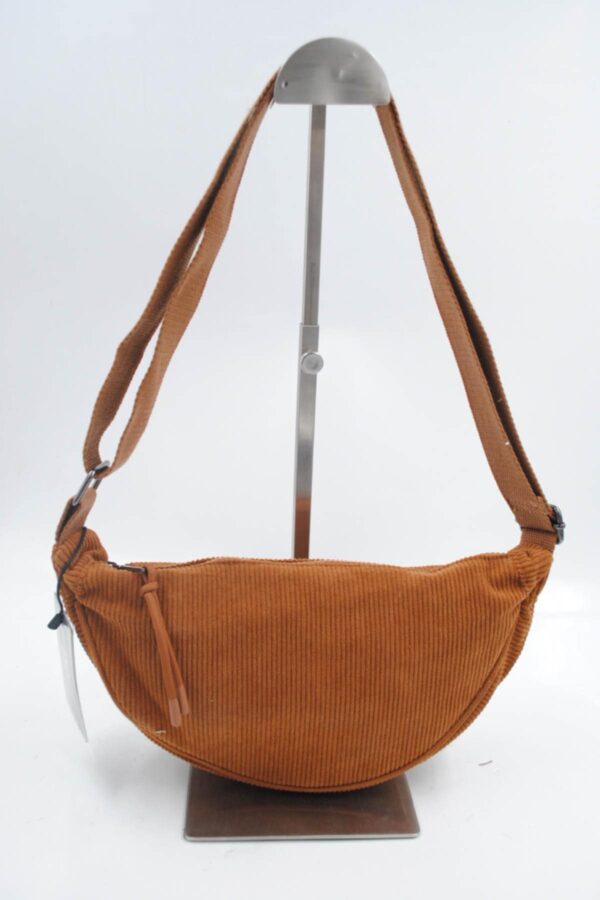 Sac banane effet velours côtelé marron