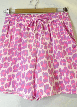 Short léopard rose fluo et mauve gaze de coton