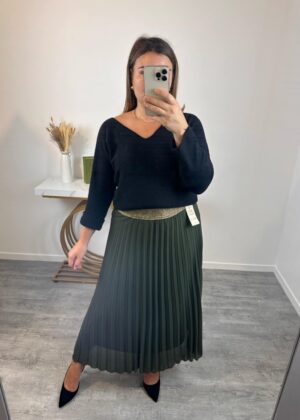 Jupe plissée élastique à la taille kaki