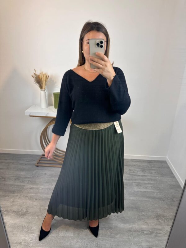 Jupe plissée élastique à la taille kaki