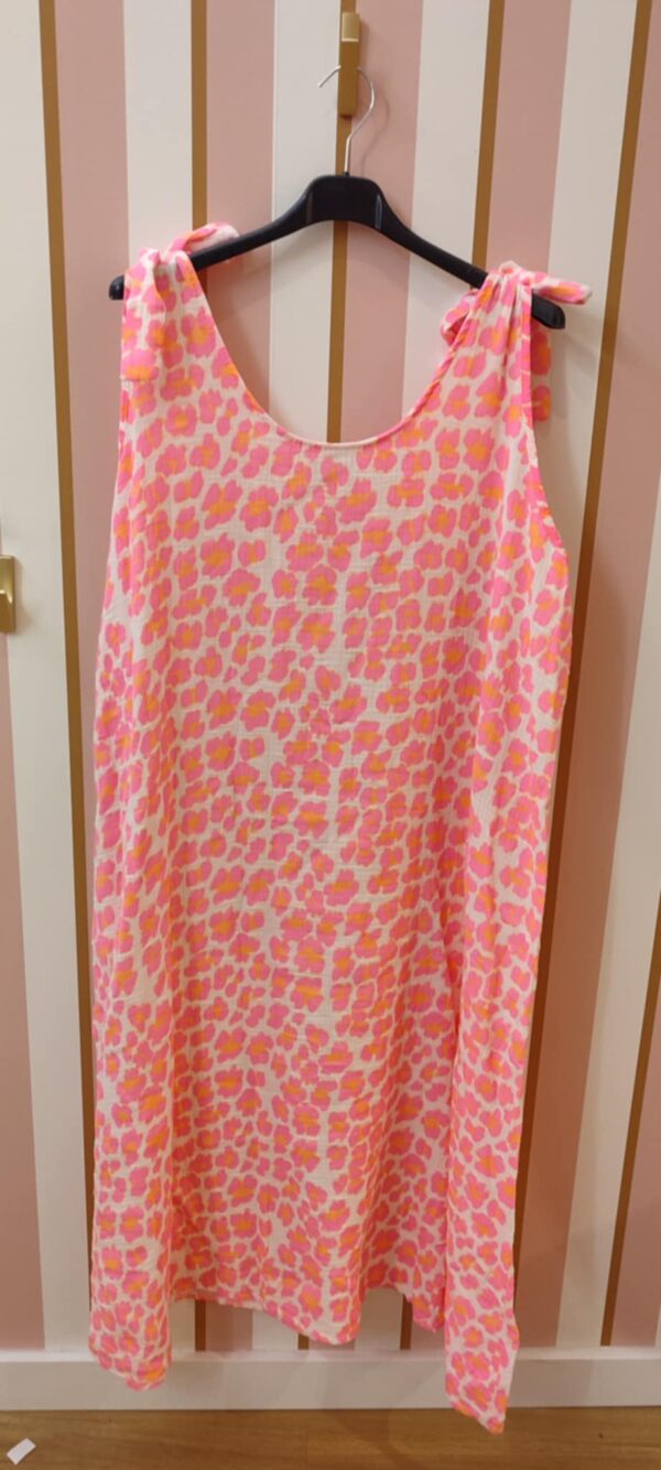 Robe grande taille léopard rose fluo noeud épaule longueur mollet