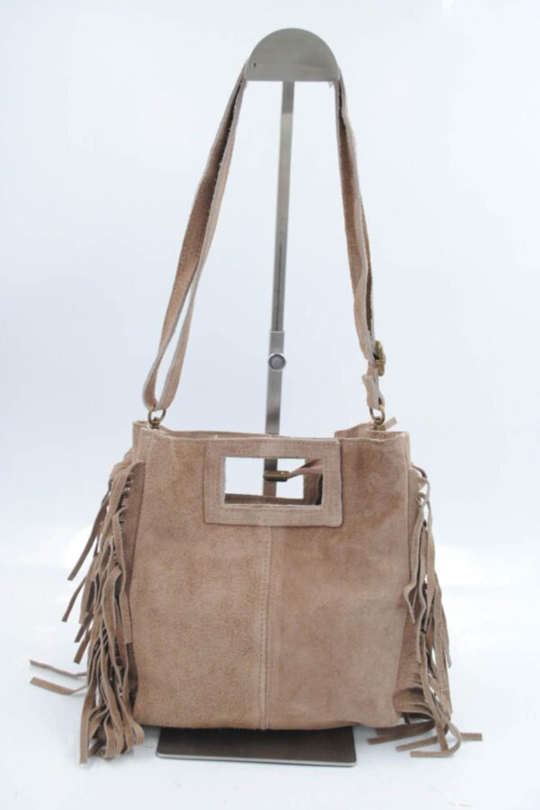Sac à franges en cuir véritable taupe – Image 3