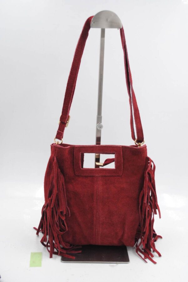 Sac à franges en cuir véritable bordeaux – Image 3