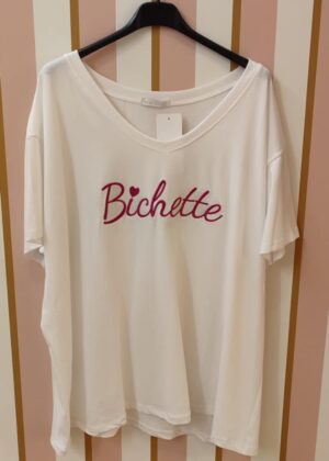 Tee-shirt grande taille bichette blanc et fuchsia