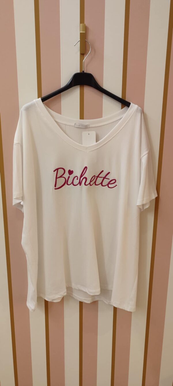 Tee-shirt grande taille bichette blanc et fuchsia