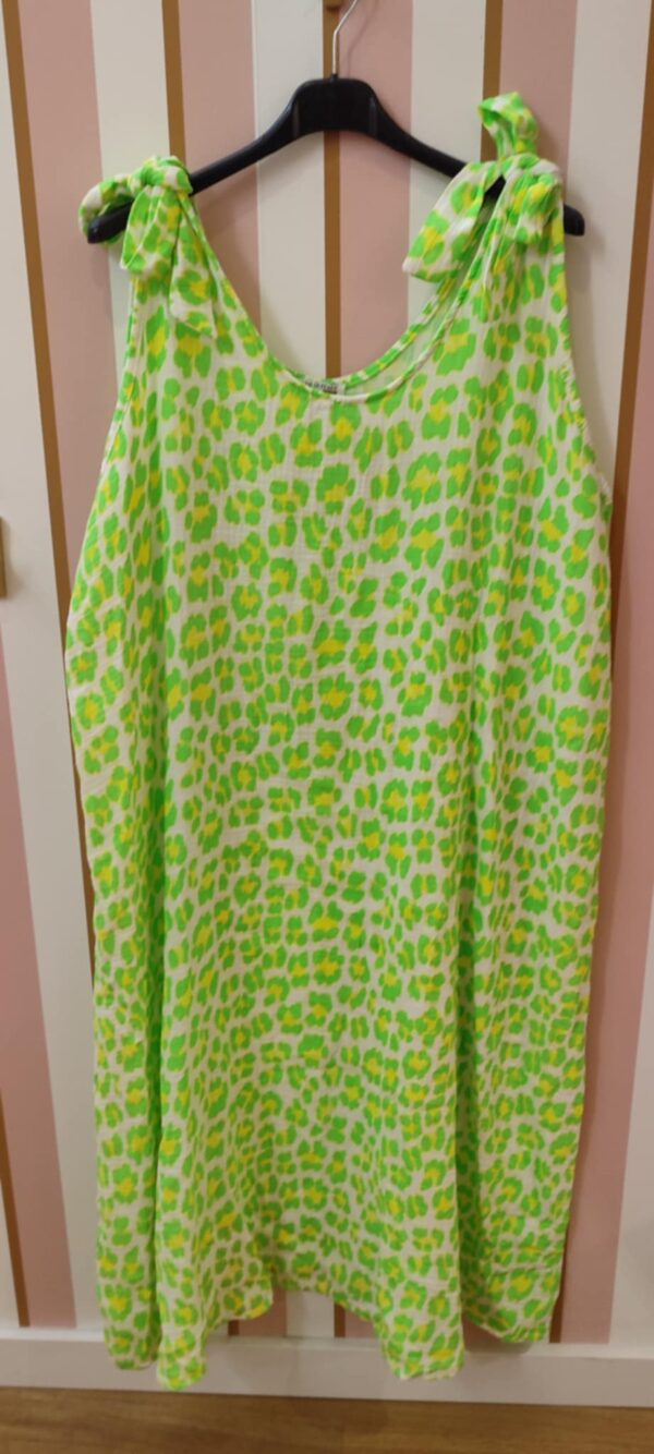 Robe grande taille léopard vert fluo noeud épaule longueur mollet