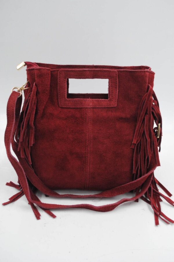 Sac à franges en cuir véritable bordeaux – Image 4