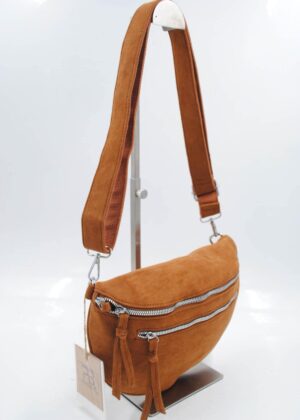 Sac banane bandoulière velours camel