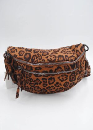 Sac banane bandoulière velours imprimé animal léopard