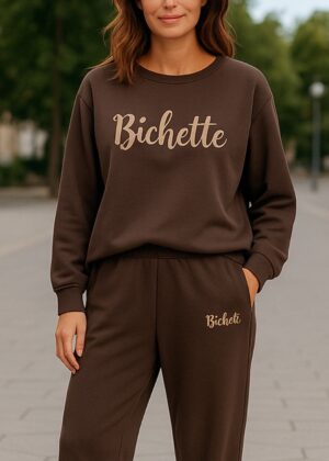 Sweat grande taille bichette jogging marron