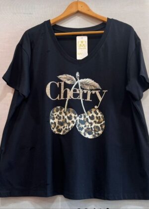 Tee-shirt grande taille  noir cerise imprimé léopard 44/48