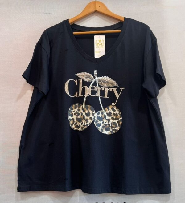 Tee-shirt grande taille  noir cerise imprimé léopard 44/48