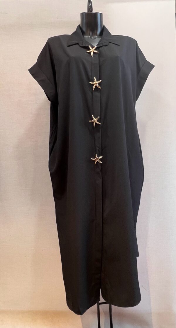 Robe grande taille noir 38/48 broches boutons étoiles