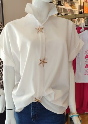 Chemisier grande taille blanc étoile fluide 42/48