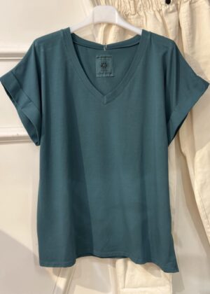 Tee-shirt April Vintage basic bleu canard petites manches
