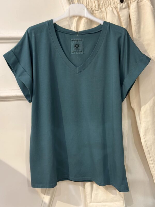Tee-shirt April Vintage basic bleu canard petites manches