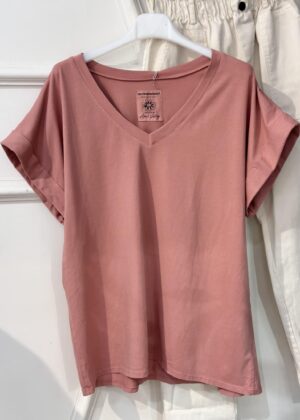 Tee-shirt April Vintage basic rose pâle petites manches