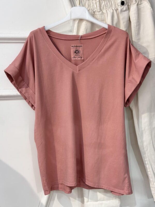 Tee-shirt April Vintage basic rose pâle petites manches