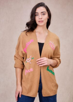 Gilet bohème April vintage détails colorés brodés taille unique camel