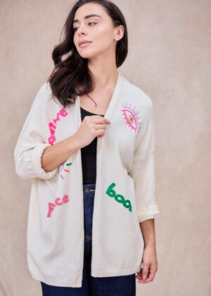 Gilet bohème April vintage détails colorés brodés taille unique blanc