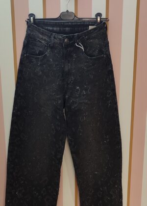 Jeans noir léopard et strass Melly and co