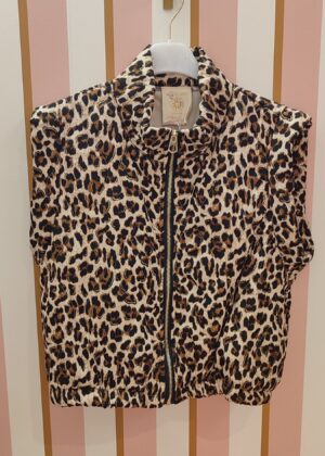 Veste April vintage matelassée sans manches avec poches imprimé animal léopard