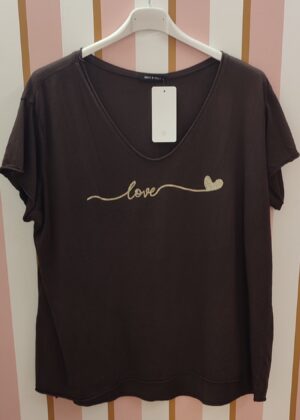 Tee-shirt grande taille marron love coeur