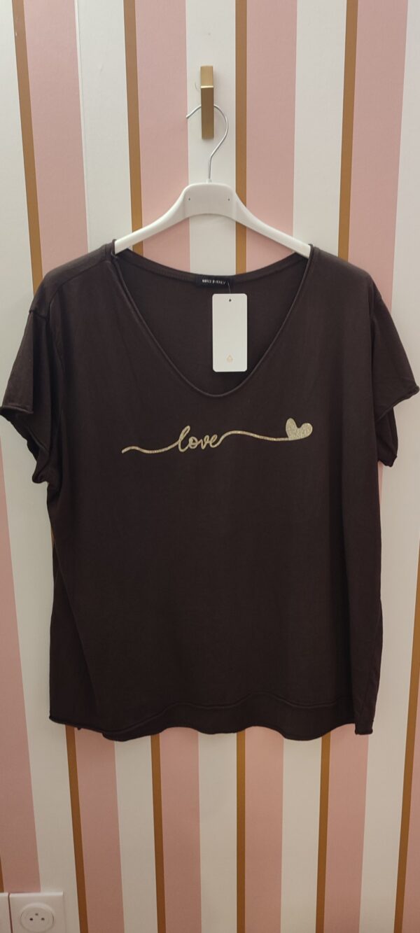Tee-shirt grande taille marron love coeur