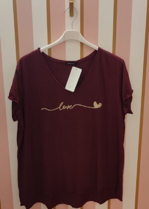 Tee-shirt grande taille bordeaux love coeur