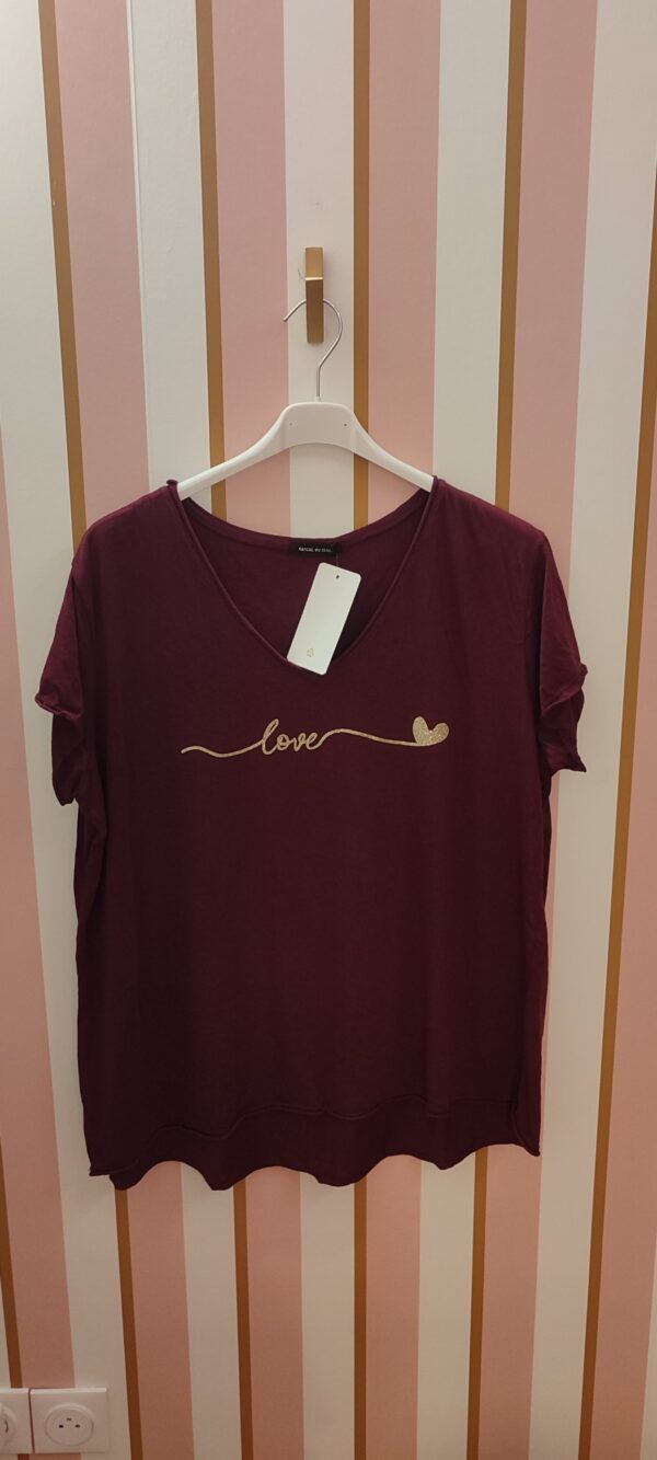 Tee-shirt grande taille bordeaux love coeur