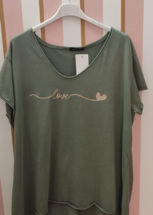 Tee-shirt grande taille kaki love coeur