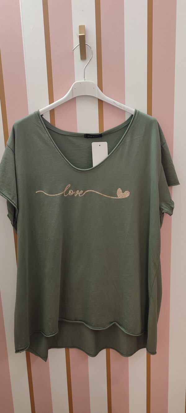 Tee-shirt grande taille kaki love coeur