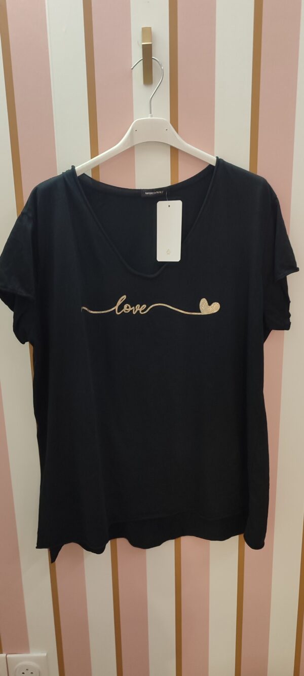 Tee-shirt grande taille noir love coeur