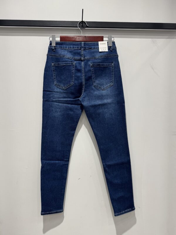 Jeans grande taille boutons décoratifs bleu stretch – Image 2