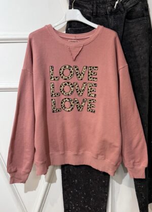 Sweat April Vintage love leopard couleur pépé rosa
